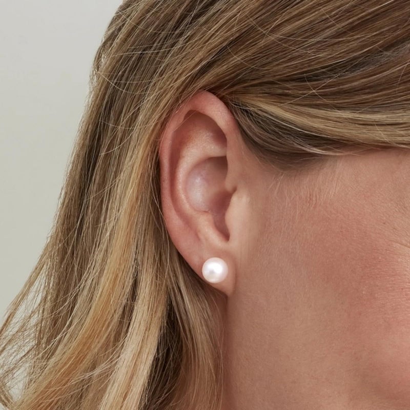 THE PEARL SOURCE Freshwater Pearl Earrings for Women, 7-8mm White Cultured Pearl, AAAA Grade, 14K Yellow Gold, Classic Fine Jewelry Gift for Women - Image 3